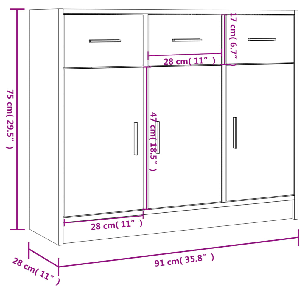 Credenza Rovere Sonoma 91x28x75 cm in Legno Multistrato 823011