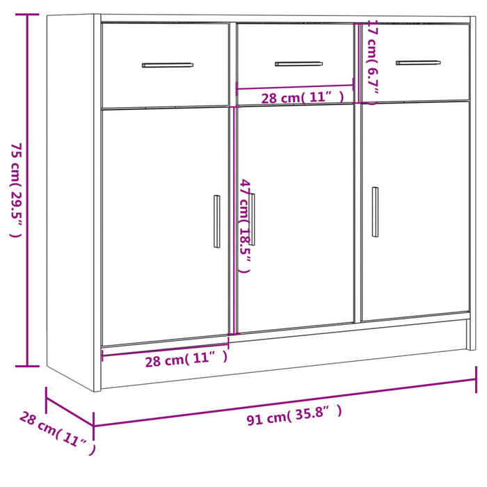 Credenza Rovere Sonoma 91x28x75 cm in Legno Multistrato 823011