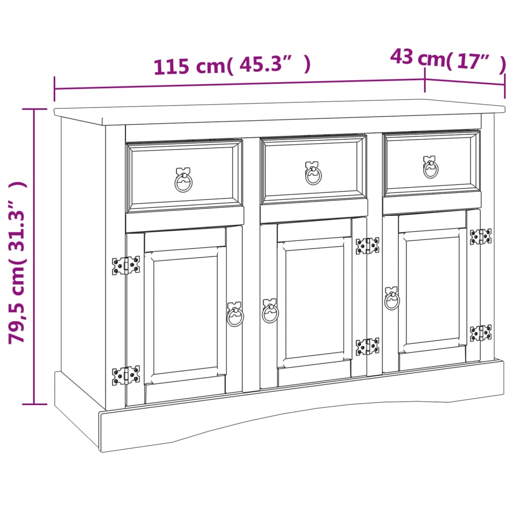 Credenza Corona 115x43x79,5 cm Legno Massello di Pino Messicano 3188012