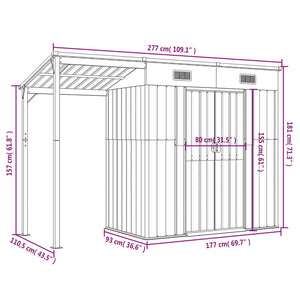 Capanno Giardino Tetto Esteso Marrone 277x110,5x181cm Acciaio 364527