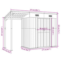 Capannone Tetto Esteso Marrone Chiaro 277x110,5x181cm Acciaio 364528