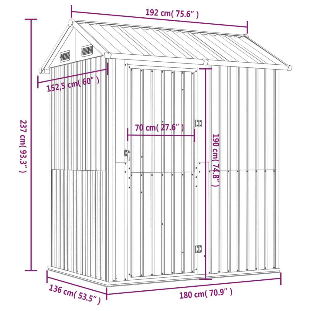 Capanno da Giardino Antracite 192x152,5x237cm Acciaio Zincato 364531