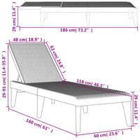 Lettino Antracite 186x60x29 cm in PP 364221