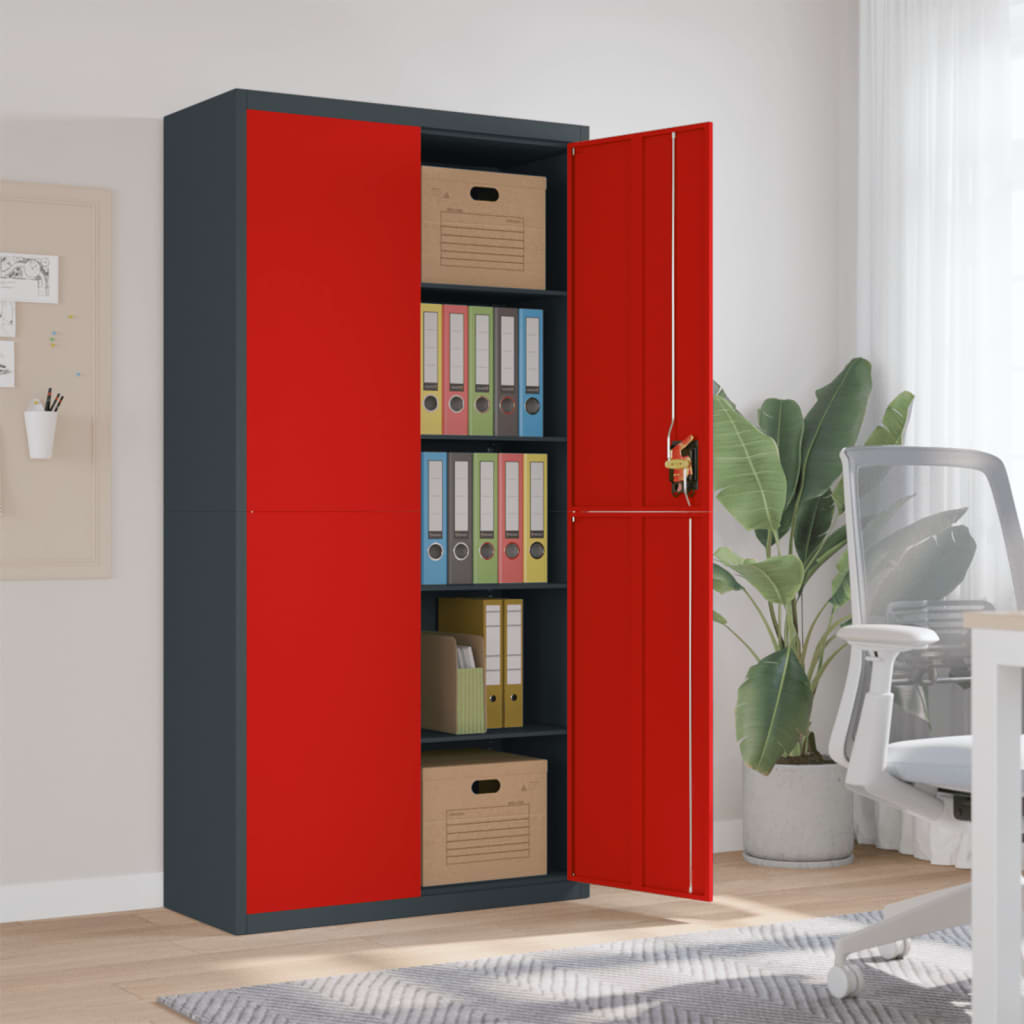 Armadio Classificatore Antracite e Rosso 90x40x180cm in Acciaio 339757