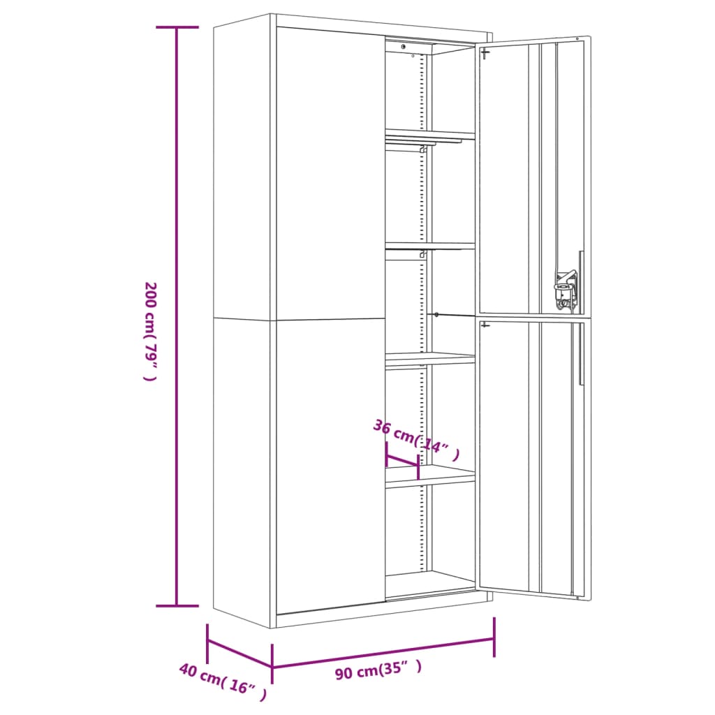 Armadio Classificatore Grigio Chiaro 90x40x200 cm in Acciaio 339761