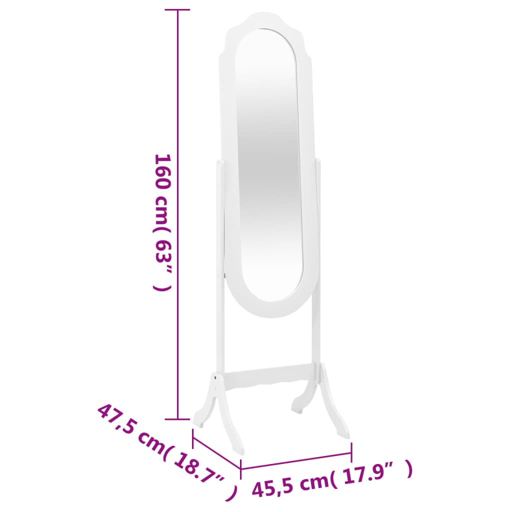 Specchio Autoportante Bianco 45,5x47,5x160 cm Legno Multistrato 353904