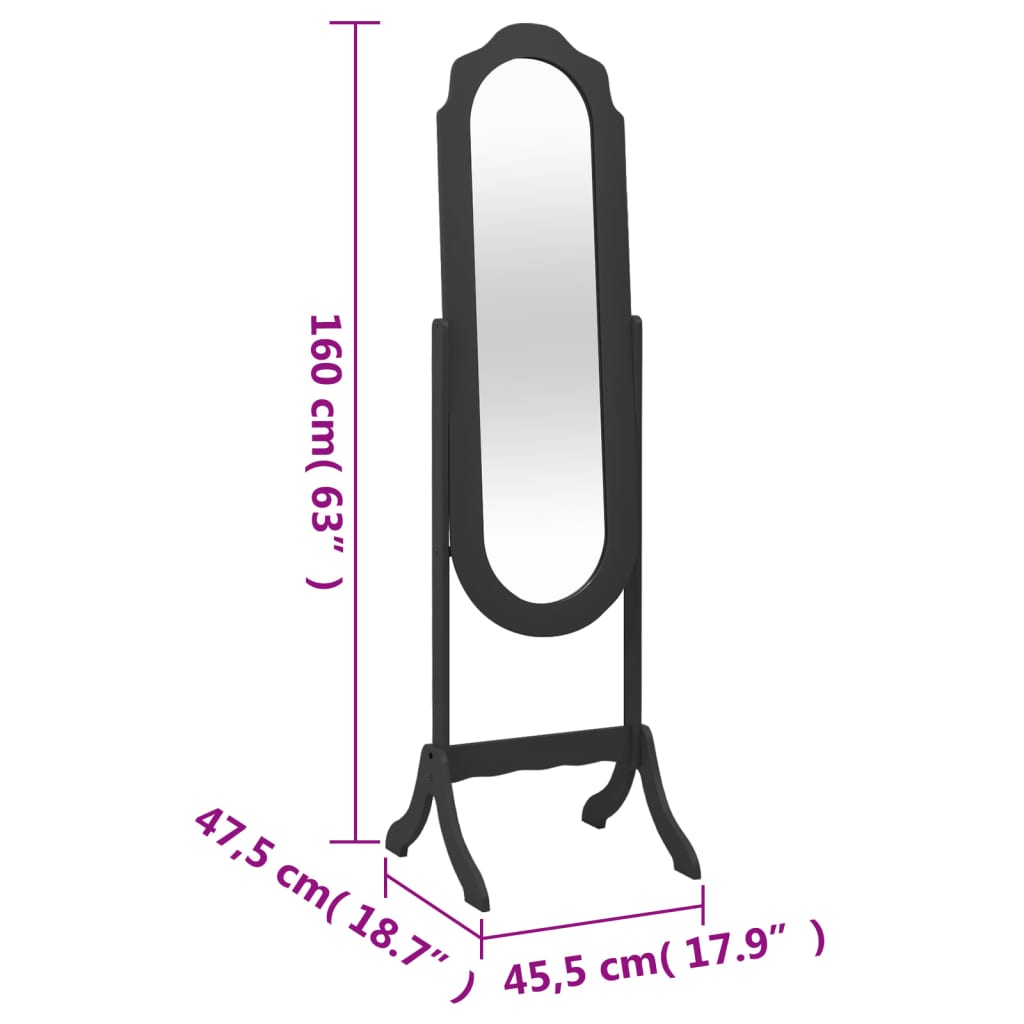 Specchio Autoportante Nero 45,5x47,5x160 cm Legno Multistrato 353906