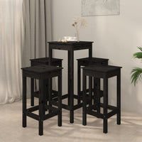 Set da Bar 5 pz Nero in Legno Massello di Pino 3188141