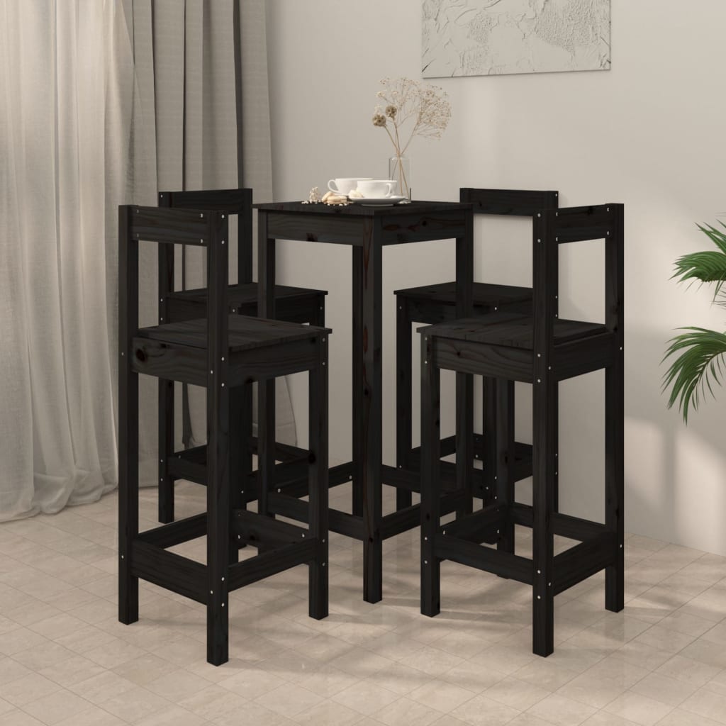 Set da Bar 5 pz Nero in Legno Massello di Pinocod mxl 118019