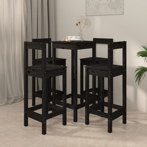 Set da Bar 5 pz Nero in Legno Massello di Pinocod mxl 118019