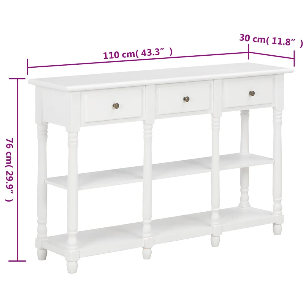 Tavolo Consolle Bianco 110x30x76 cm in Legno Multistrato 355222