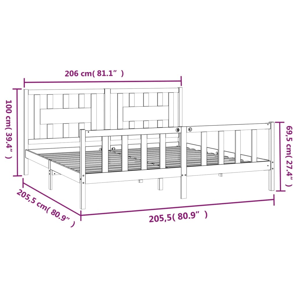 Giroletto con Testiera Miele Legno Massello di Pino 200x200 cm 3188189