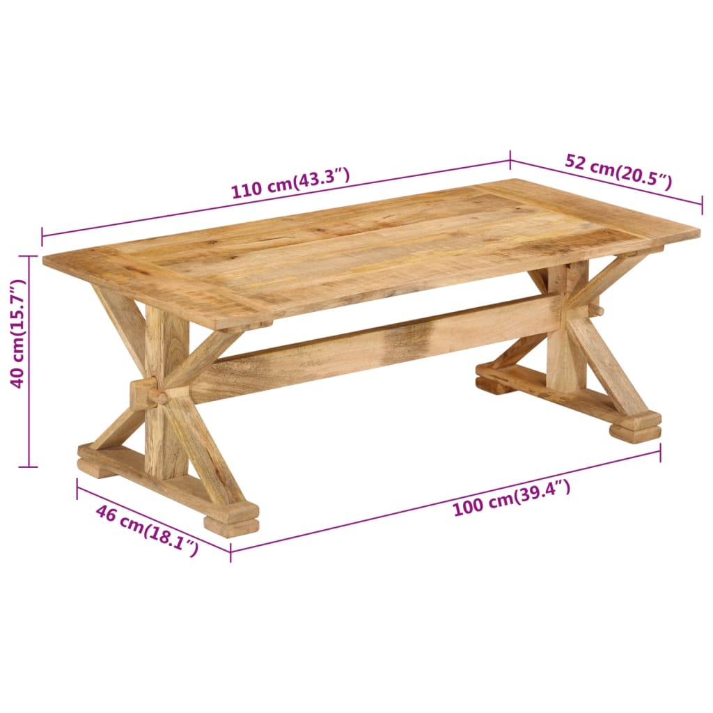 Tavolino da Salotto 110x52x40 cm in Legno Massello di Mango 354990