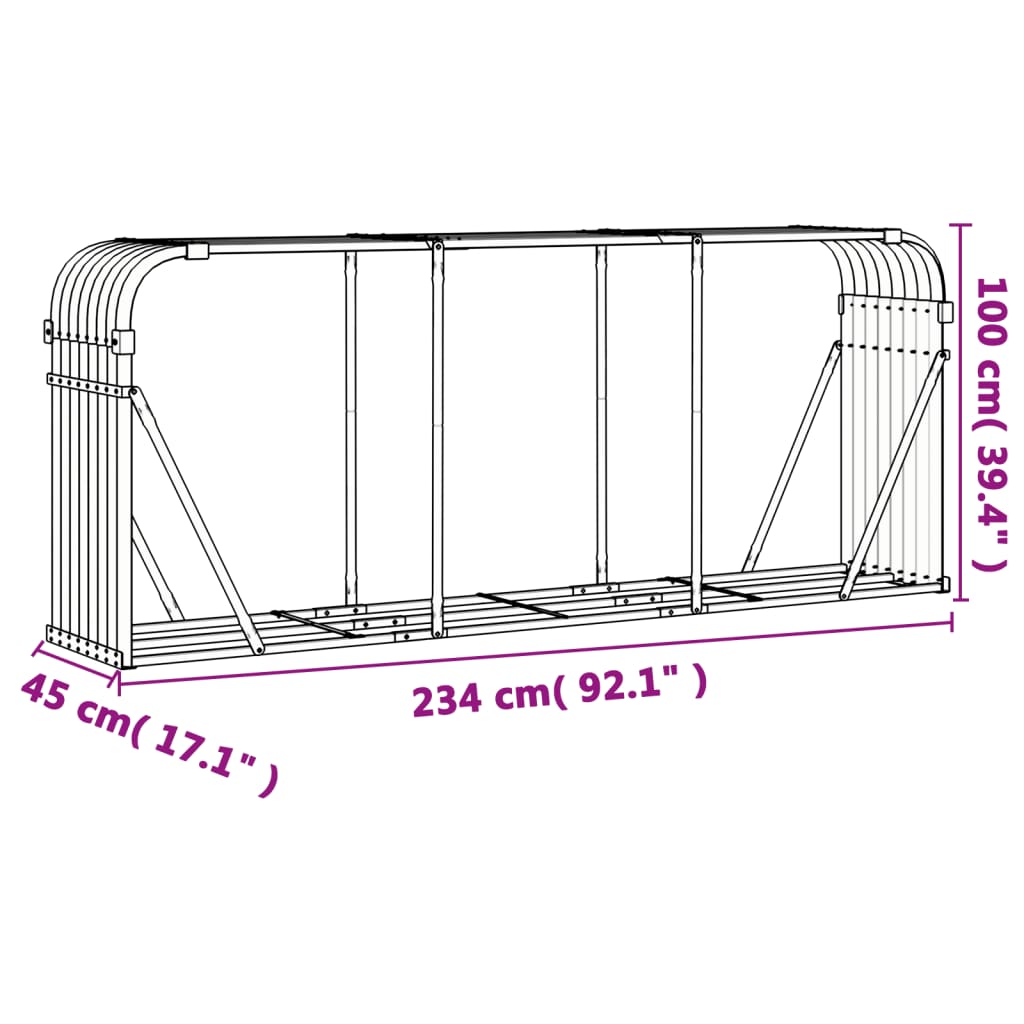 Portaceppi Grigio Chiaro 234x45x100 cm in Acciaio Zincato 364555