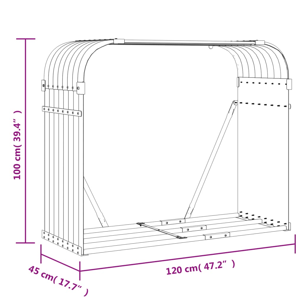 Portaceppi Antracite 120x45x100 cm in Acciaio Zincato 364563