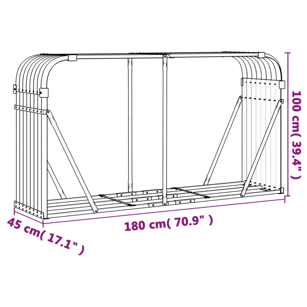 Portaceppi Antracite 180x45x100 cm in Acciaio Zincato 364564