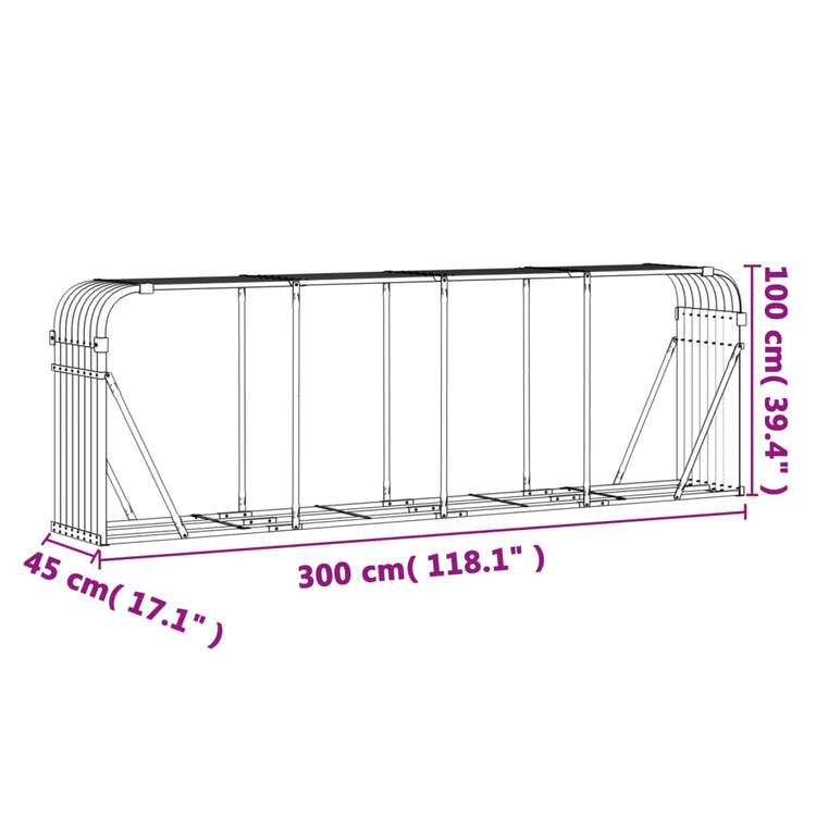 Portaceppi Antracite 300x45x100 cm in Acciaio Zincato 364566