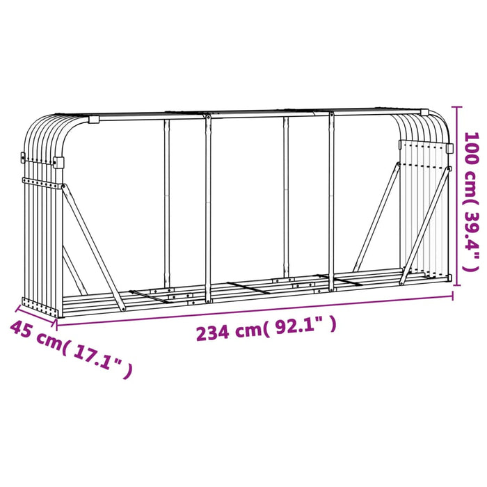 Portaceppi Marrone Chiaro 234x45x100 cm in Acciaio Zincato 364585