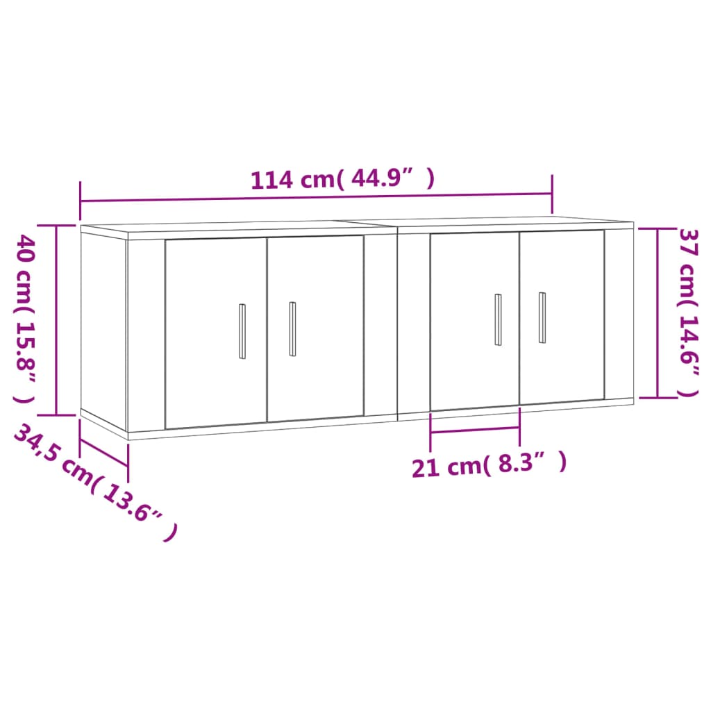 Mobili Porta TV a Parete 2 pz Bianco 57x34,5x40 cm 3188334