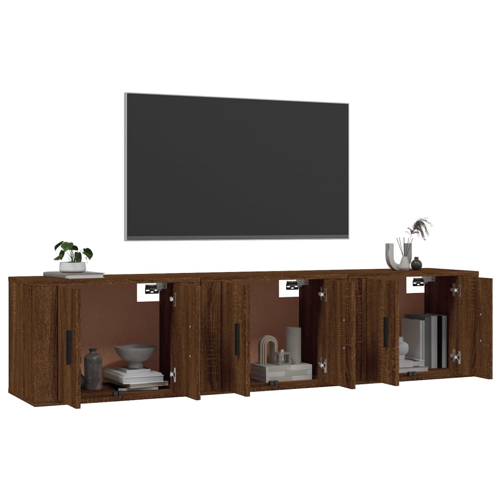 Mobili Porta TV a Parete 3 pz Rovere Marrone 57x34,5x40 cmcod mxl 100744