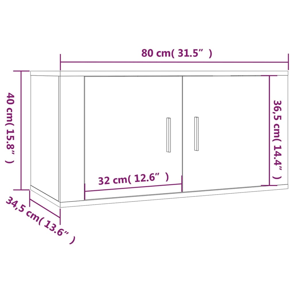 Mobili Porta TV a Parete 2 pz Bianco Lucido 80x34,5x40 cm 3188352