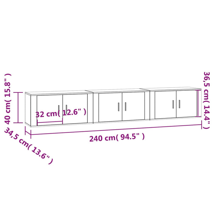 Mobili Porta TV a Parete 3 pz Bianco 80x34,5x40 cm 3188358