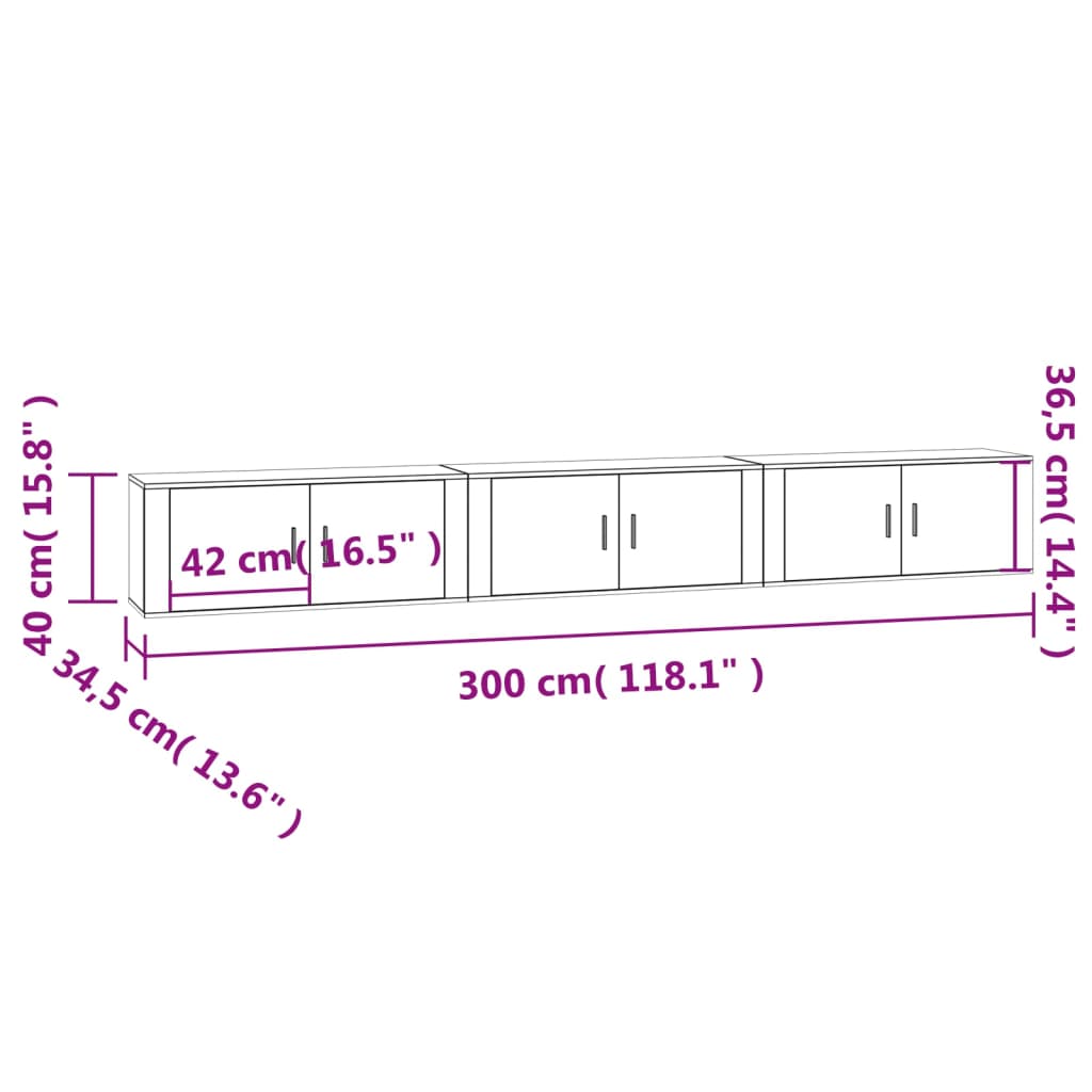 Mobili Porta TV a Parete 3 pz Bianco Lucido 100x34,5x40 cm 3188376