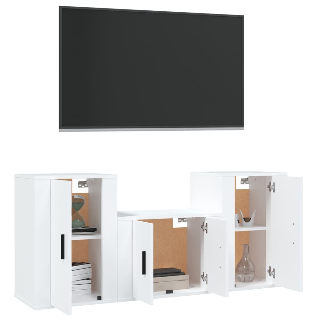 Set Mobili Porta TV 3 pz Bianco in Legno Multistrato 3188382