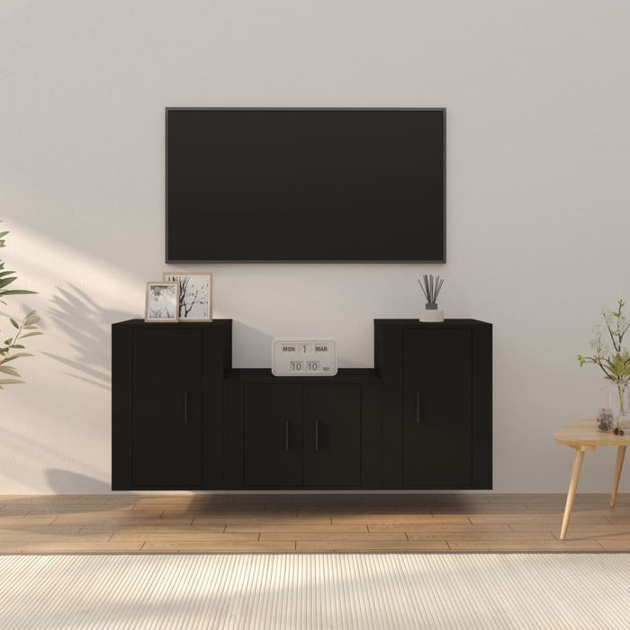 Set Mobili Porta TV 3 pz Nero in Legno Multistrato 3188383