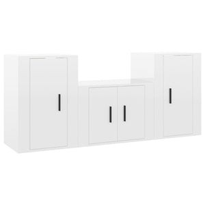 Set Mobili Porta TV 3 pz Bianco Lucido in Legno Multistrato 3188384