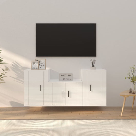 Set Mobili Porta TV 3 pz Bianco Lucido in Legno Multistrato 3188384