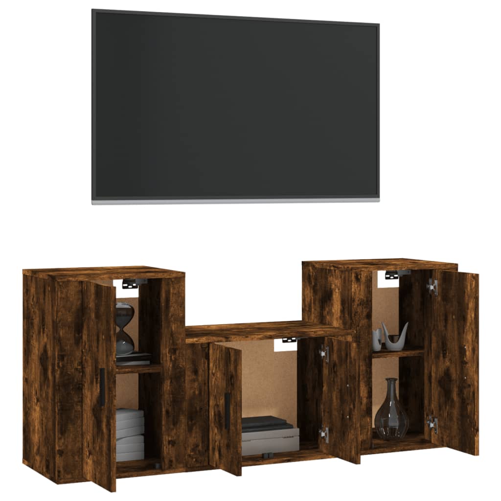 Set Mobili Porta TV 3 pz Rovere Fumo in Legno Multistrato 3188387