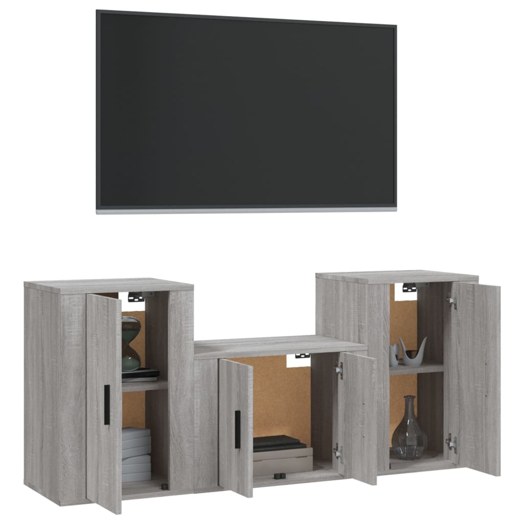 Set Mobili Porta TV 3 pz Grigio Sonoma in Legno Multistratocod mxl 76786