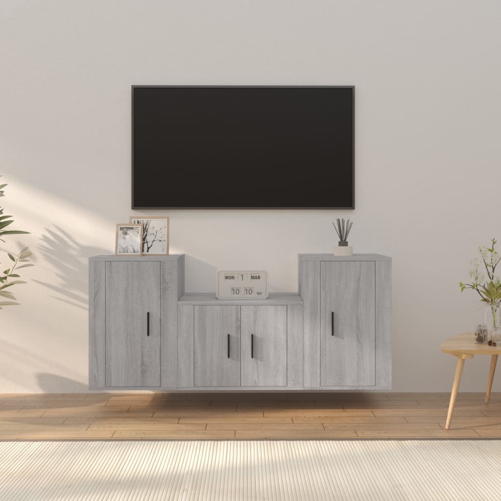 Set Mobili Porta TV 3 pz Grigio Sonoma in Legno Multistrato 3188388