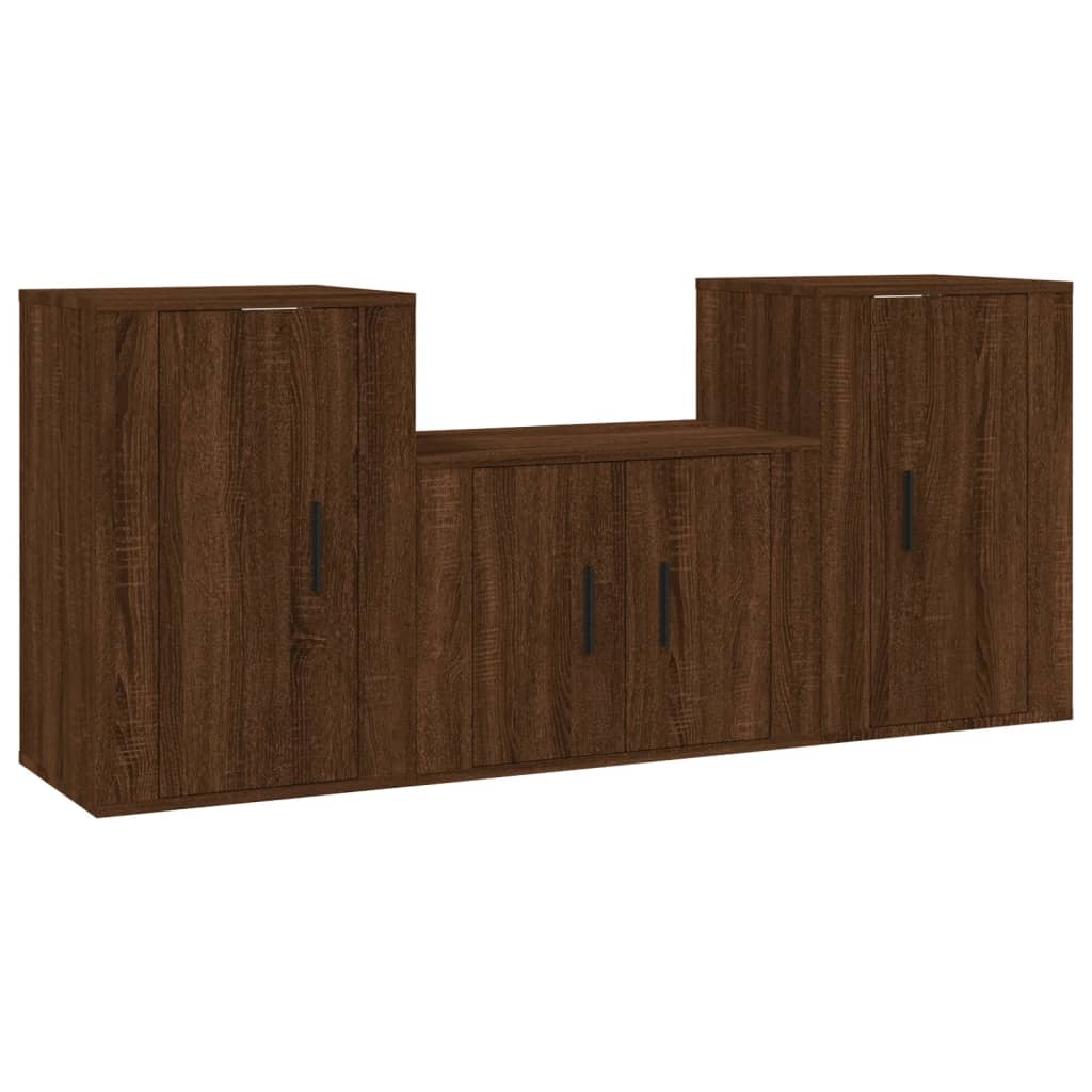 Set Mobili Porta TV 3 pz Rovere Marrone in Legno Multistrato 3188389