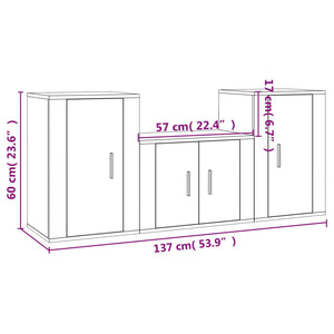 Set Mobili Porta TV 3 pz Rovere Marrone in Legno Multistrato 3188389