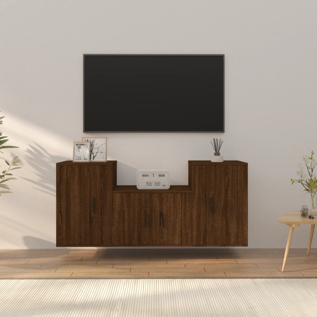 Set Mobili Porta TV 3 pz Rovere Marrone in Legno Multistrato 3188389