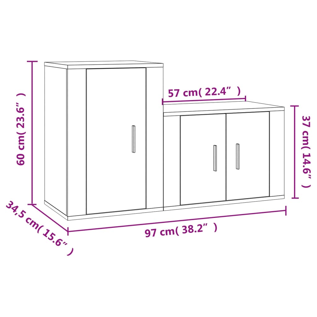 Set di Mobili Porta TV 2 pz Bianco in Legno Multistrato 3188390