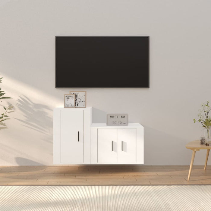 Set di Mobili Porta TV 2 pz Bianco in Legno Multistrato 3188390