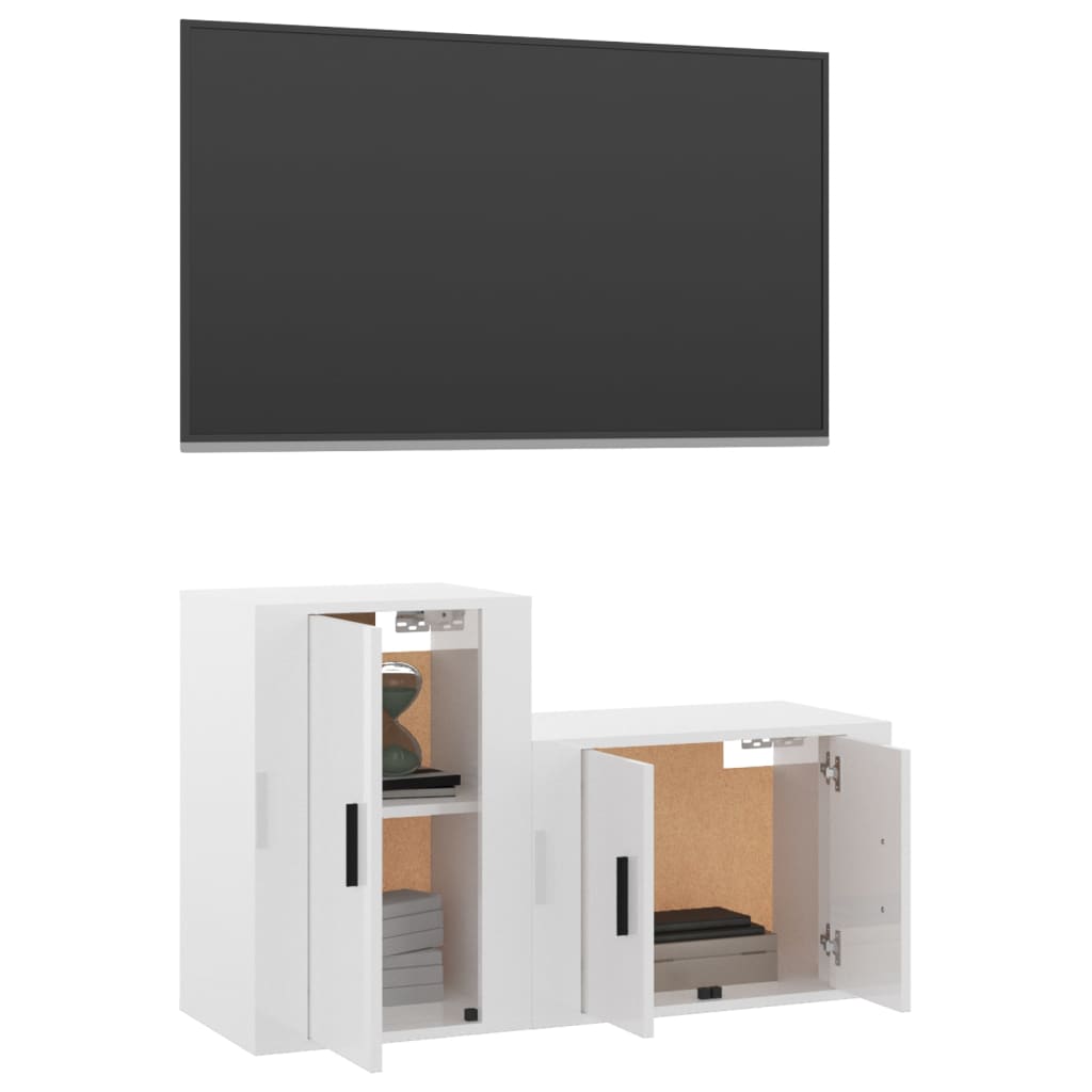 Set di Mobili Porta TV 2 pz Bianco Lucido in Legno Multistrato 3188392