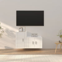 Set di Mobili Porta TV 2 pz Bianco Lucido in Legno Multistrato 3188392