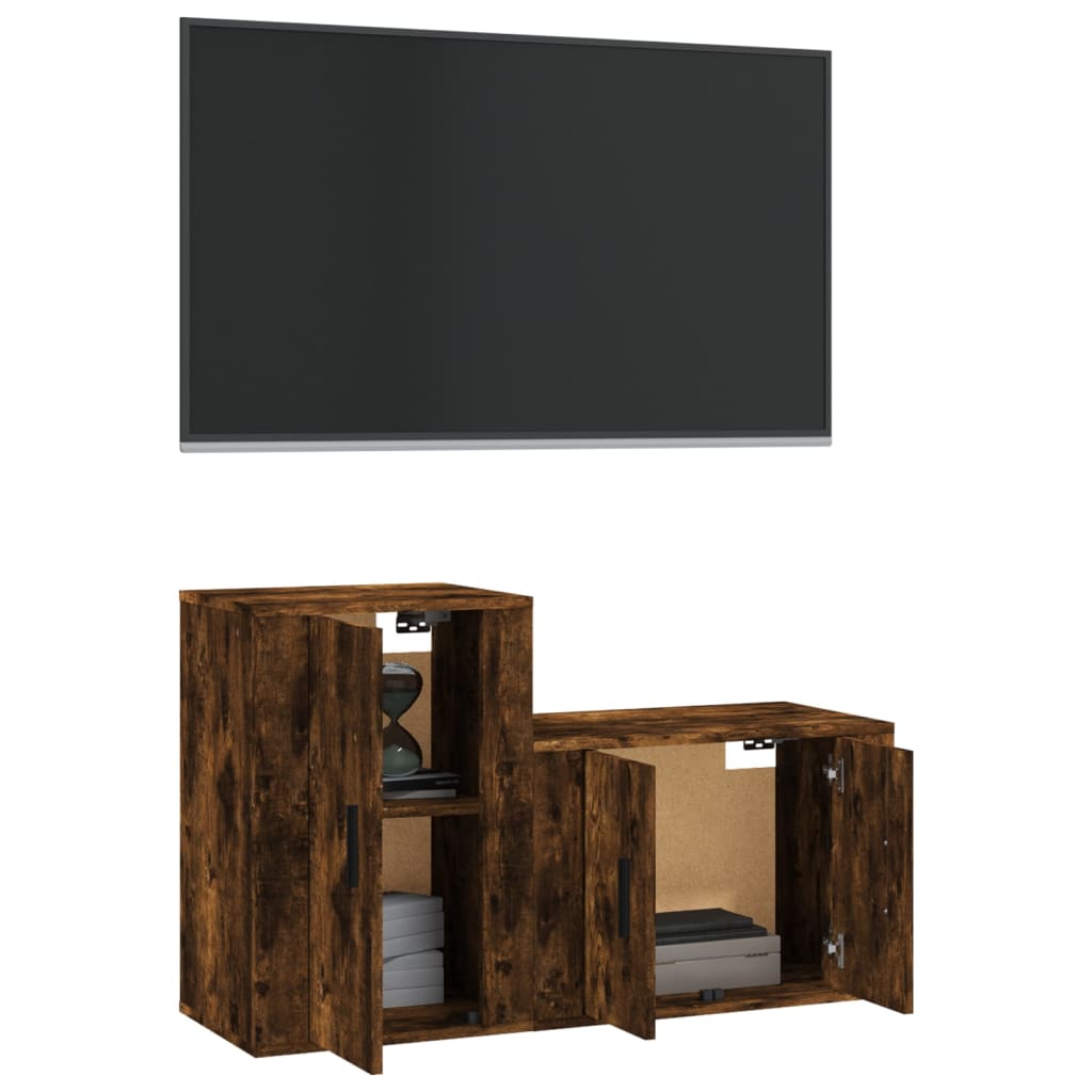 Set Mobili Porta TV 2 pz Rovere Fumo in Legno Multistrato 3188395