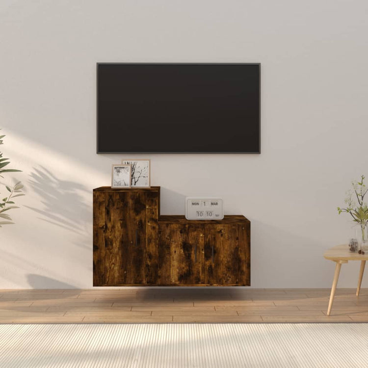 Set Mobili Porta TV 2 pz Rovere Fumo in Legno Multistrato 3188395