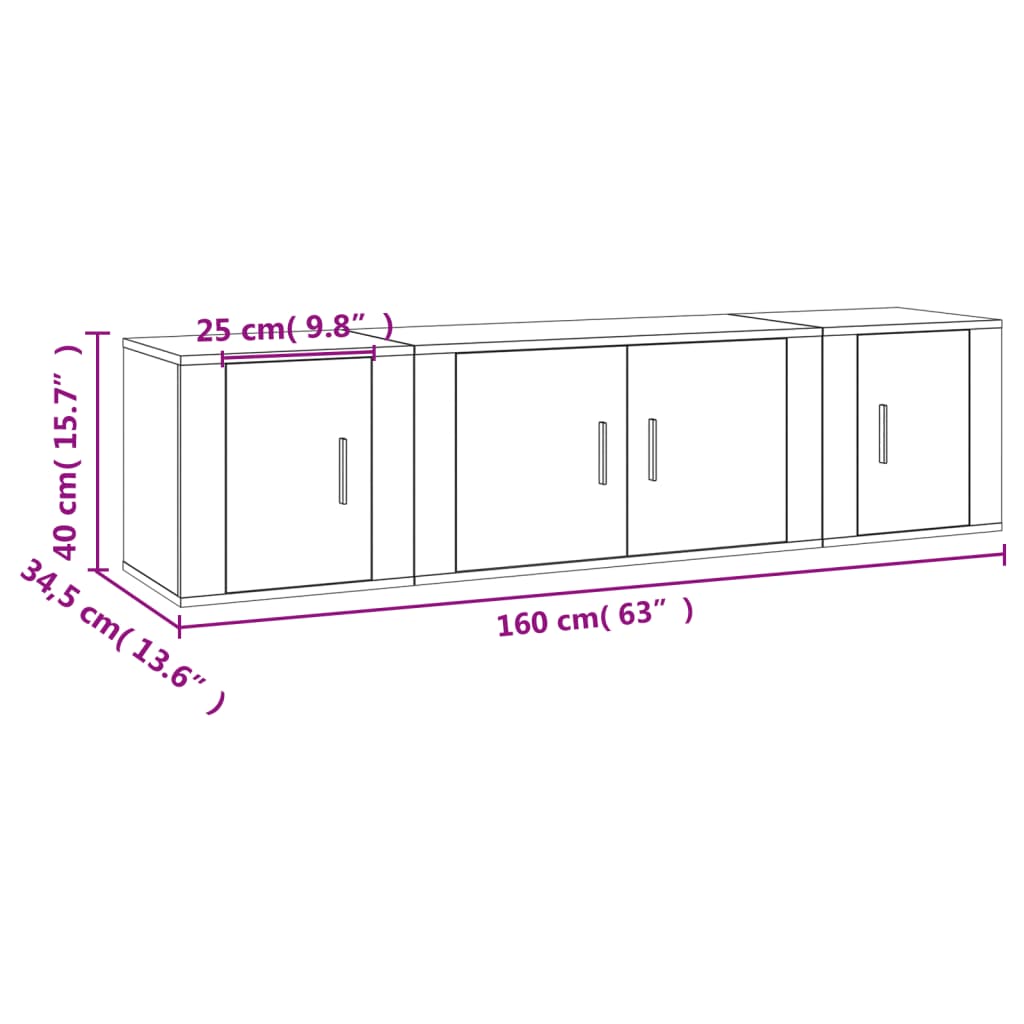 Set Mobili Porta TV 3 pz Bianco in Legno Multistrato 3188398