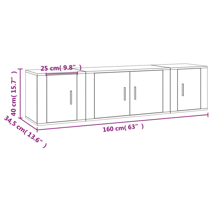 Set Mobili Porta TV 3 pz Bianco in Legno Multistrato 3188398