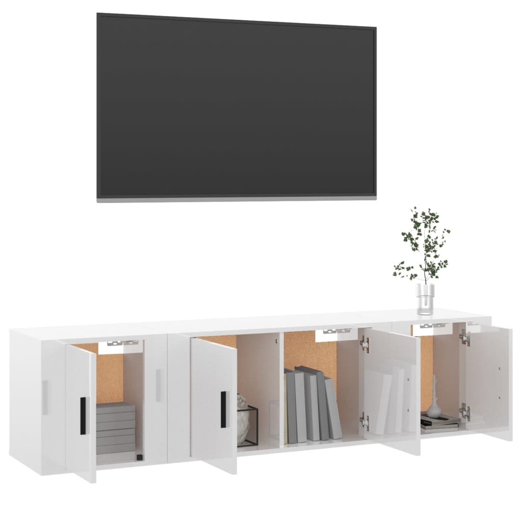 Set Mobili Porta TV 3 pz Bianco Lucido in Legno Multistrato 3188400