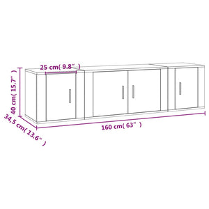 Set Mobili Porta TV 3 pz Bianco Lucido in Legno Multistrato 3188400