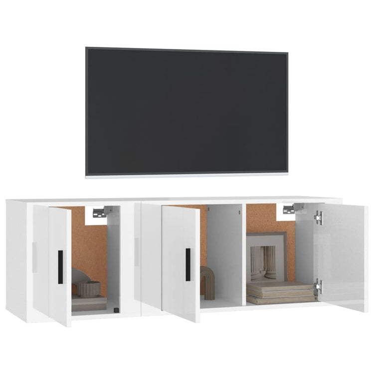 Set di Mobili Porta TV 2 pz Bianco Lucido in Legno Multistrato 3188408