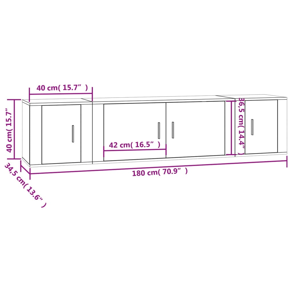 Set Mobili Porta TV 3 pz Bianco in Legno Multistrato 3188414