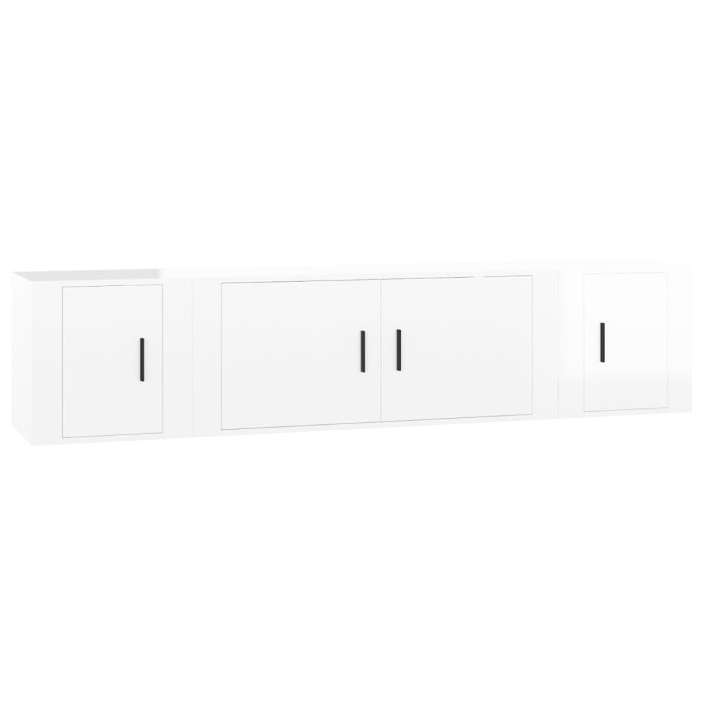 Set Mobili Porta TV 3 pz Bianco Lucido in Legno Multistrato 3188416